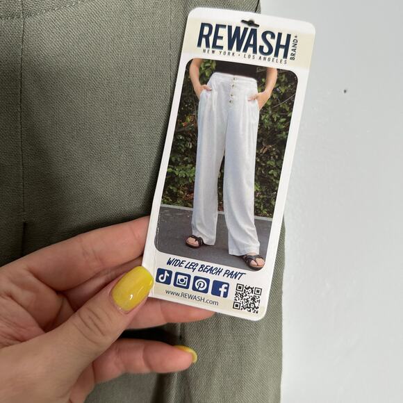 Rewash Women's Olive Green Button Fly High Rise Wide Leg Linen Blend Pants S NWT - Picture 3 of 10
